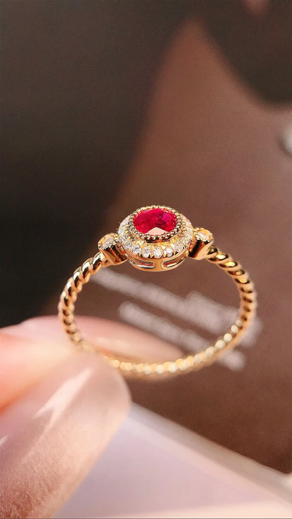 Ring 18K Gold 0.41ct Red Ruby Diamonds Female's Anniversary