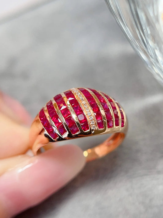 Ring 18K Gold 2.1ct Red Ruby Diamonds Anniversary Female's