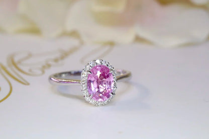 Ring 18K Gold 1.26ct Pink Padparadscha Sapphire Gemstones Diamonds Female's