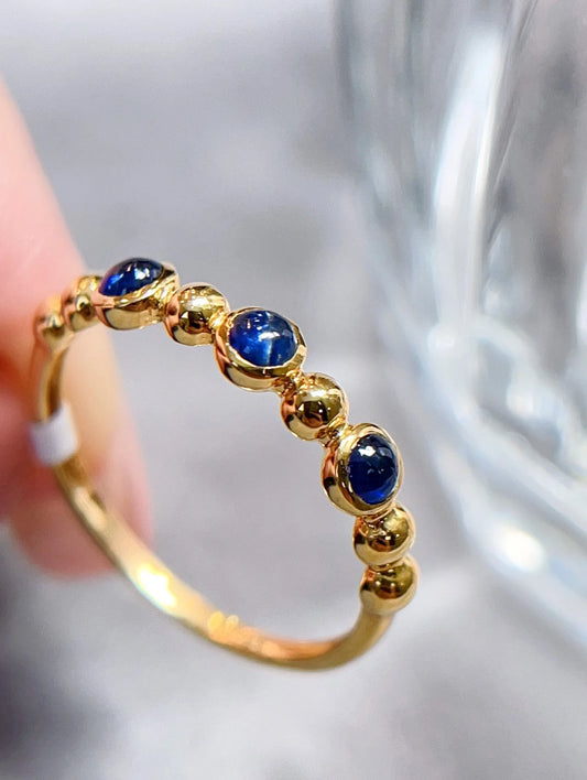 Ring 18K Gold 0.4ct Blue Sapphire Gemstones Diamonds Female Fine