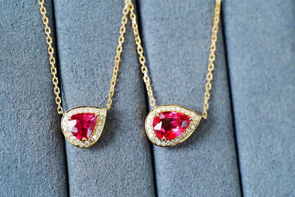 Necklace 18K Gold 1.3ct Red Tourmaline Pendants Female's