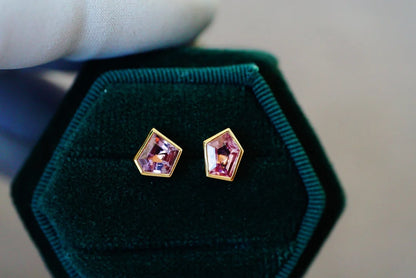 Earrings 18K Gold 1.2ct Purple Spinel Gemstones Studs Female