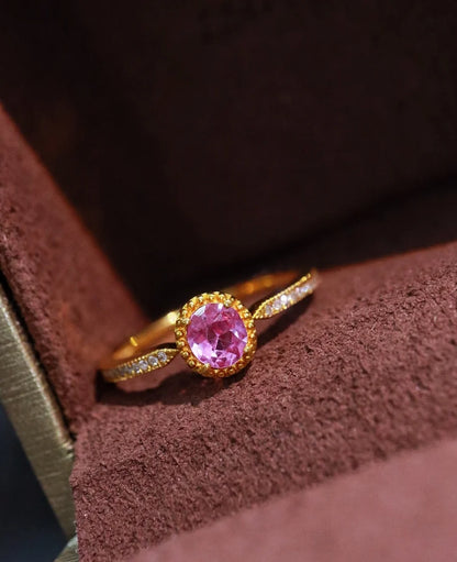 Ring 18K White Gold 0.4ct Pink Sapphire Gemstones Diamonds Female's