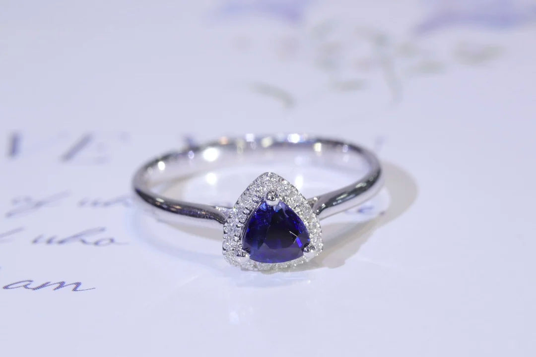 Ring 18K Gold 0.51ct UNHEAT Royal Blue Sapphire Gemstones Diamonds Female's