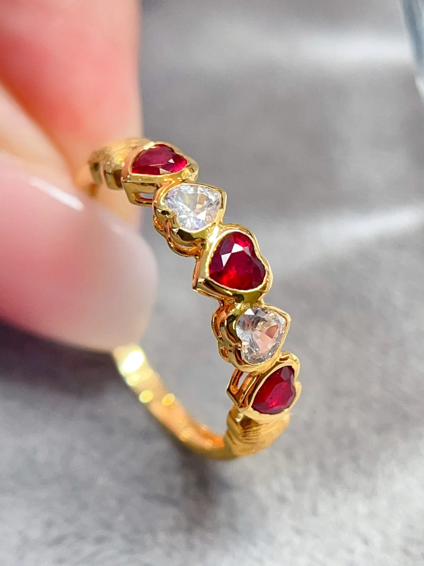 Ring 18K Gold 0.5ct Red Ruby Diamonds Female Anniversary Fine Jewelry