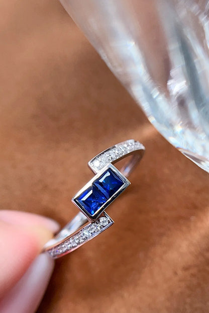 Ring 18K Gold 0.4ct Royal Blue Sapphire Gemstones Diamonds Female's