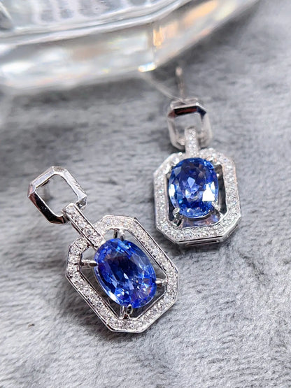 Sapphire Earrings 18K Gold Cornflower Blue Sapphire 1.8ct Drop Female's Fine