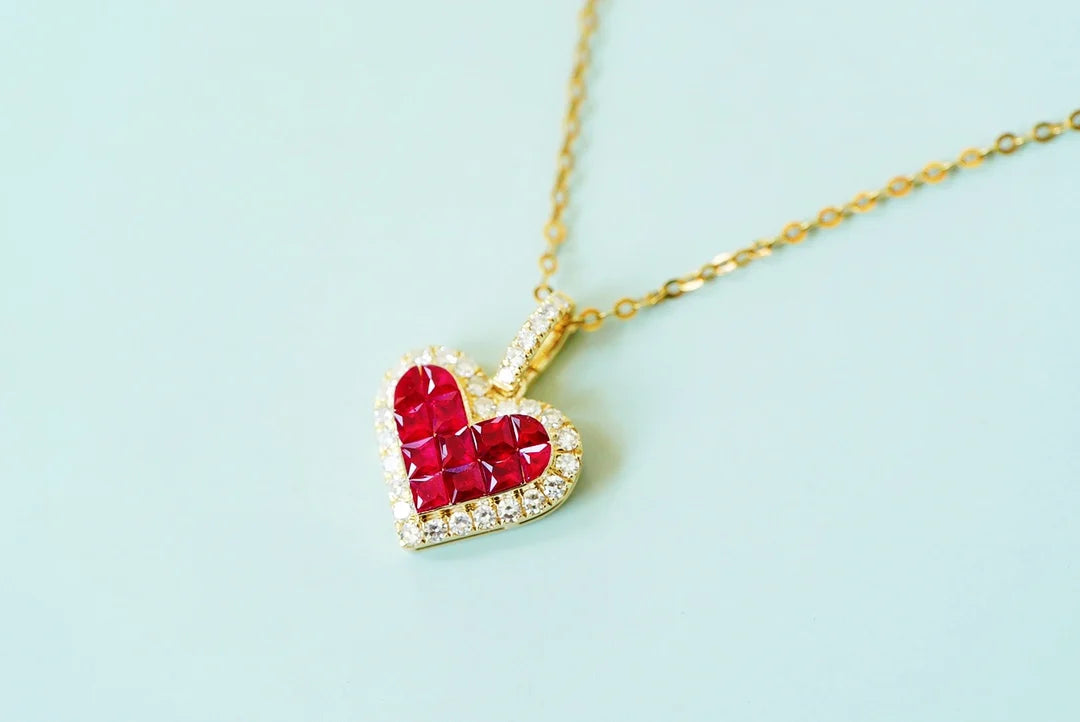 Pendant 18K Gold 0.75ct Vivid Red Ruby Gemstones Necklace for Women