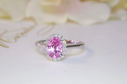 Ring 18K Gold 1.26ct Pink Padparadscha Sapphire Gemstones Diamonds Female's