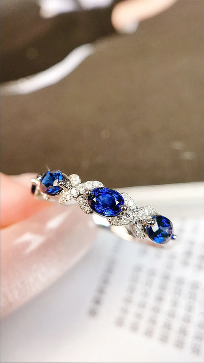 Ring 18K Gold 1.16ct Blue Sapphire Gemstones Diamonds Female's