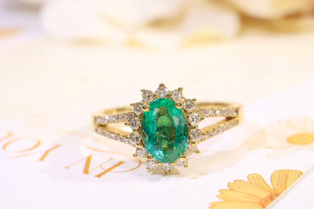 Ring 18K Gold 0.746ct Green Emerald Gemstones Male's