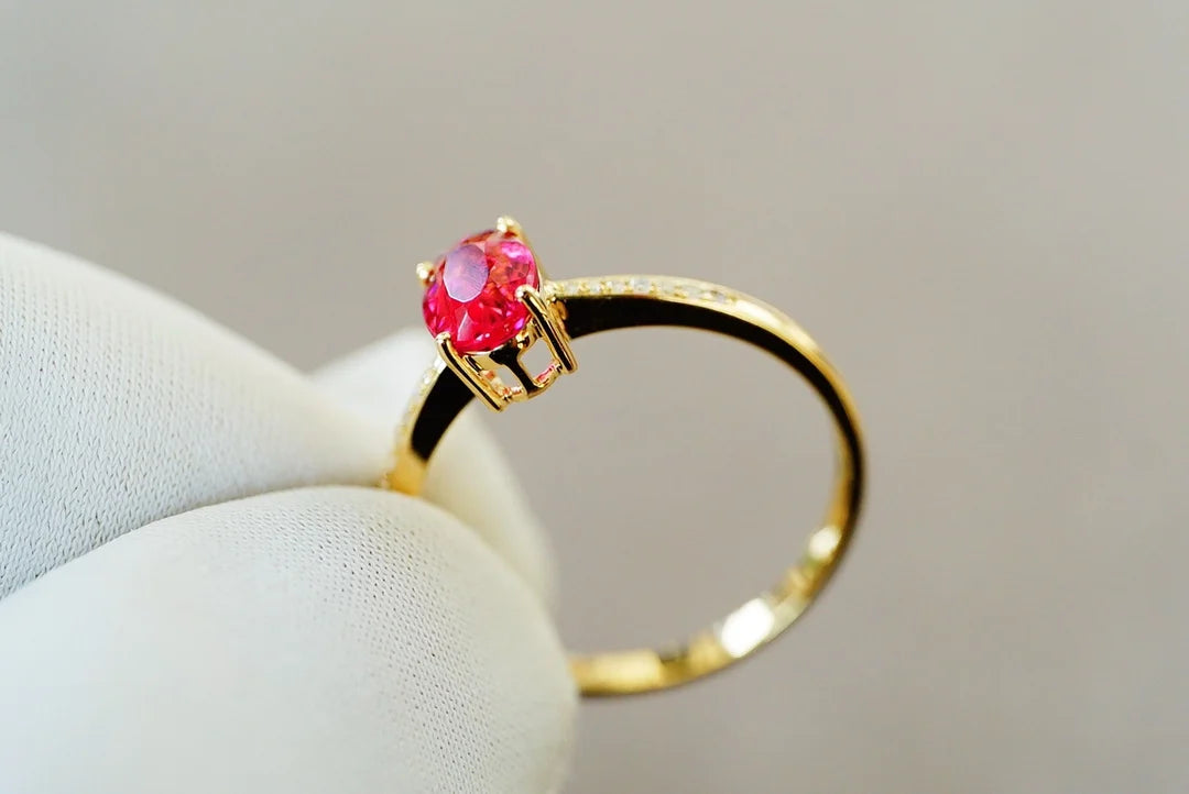 Ring 18K Rose Gold AU750 0.75ct Pink Tourmaline Gemstones Diamonds Female Fine Jewelry