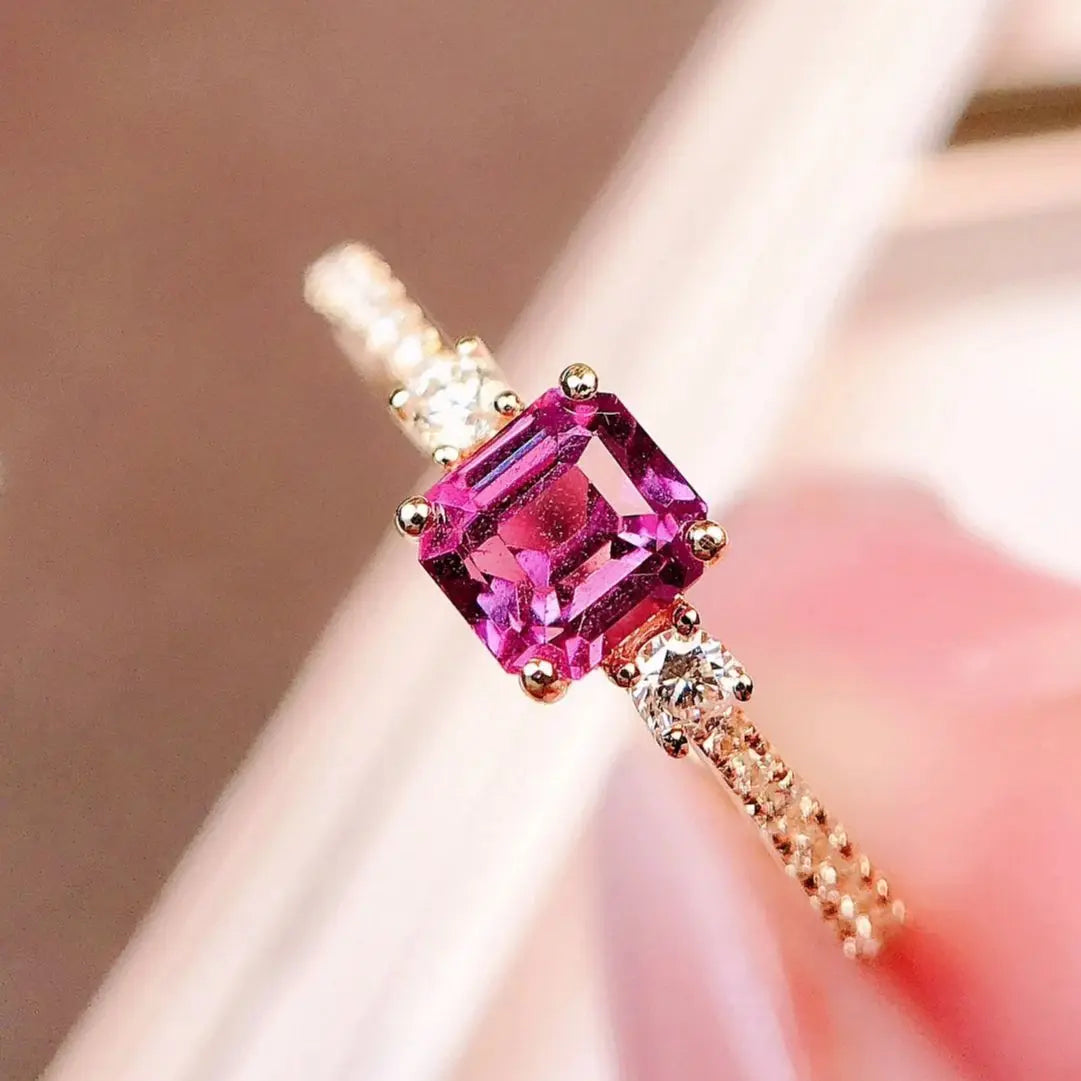 Ring 18K White Gold 0.74ct Pink Sapphire Gemstones Diamonds Female's Fine Jewelry