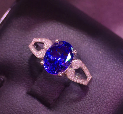 Ring 18K Gold 1.9ct Tanzanite Diamonds Female Anniversary Gift