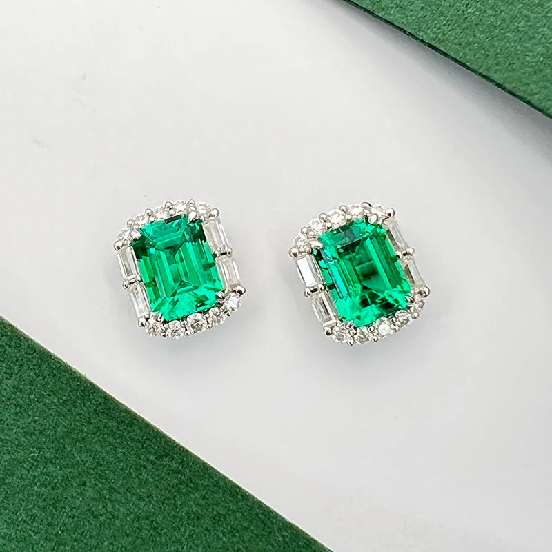 Earring 18K Gold With Real Lab Emerald Stones Lady Jewelry Girl