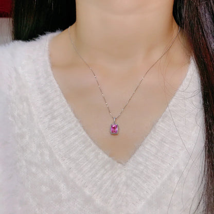 Pendant 18K White Gold 1.17ct Pink Sapphire Gemstones Necklace for Women