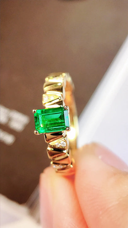 Ring 18K Gold 0.41ct Green Emerald Gemstones Male's