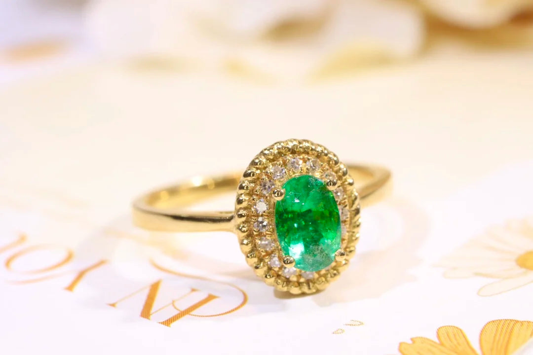 Ring 18K Gold 0.555ct Green Emerald Gemstones Male's