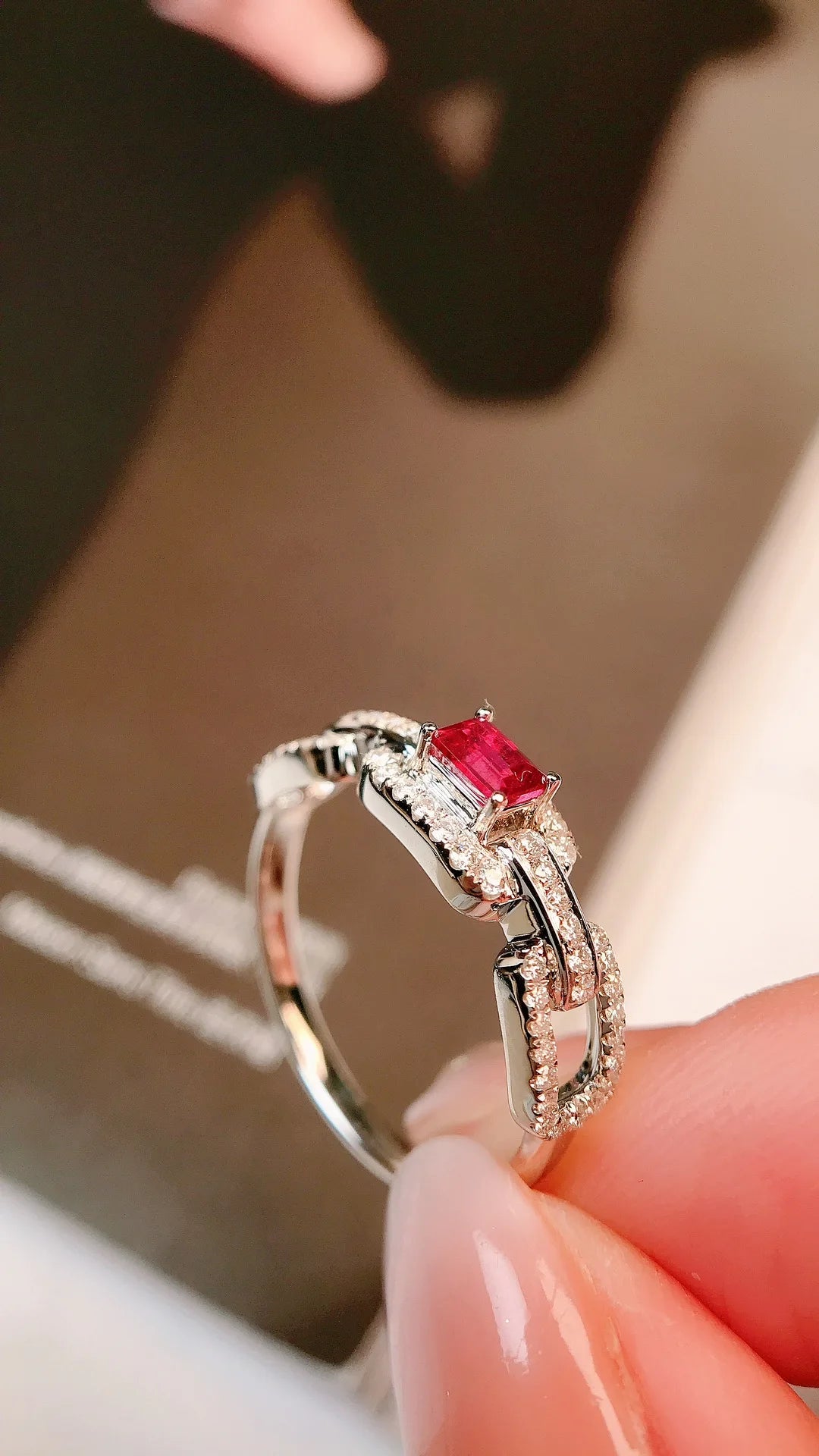 Ring 18K Gold 0.41ct Red Ruby Gemstones Diamonds Anniversary Female's