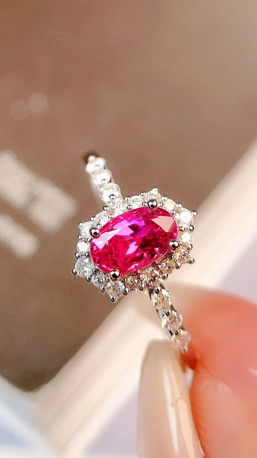 Ring 18K Gold 0.70ct Red Ruby Diamonds Female's Women's Fine Jewelry