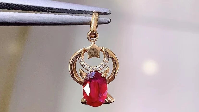 Pendant 18K Rose Gold 0.955ct Red Ruby Gemstones Necklace for Women