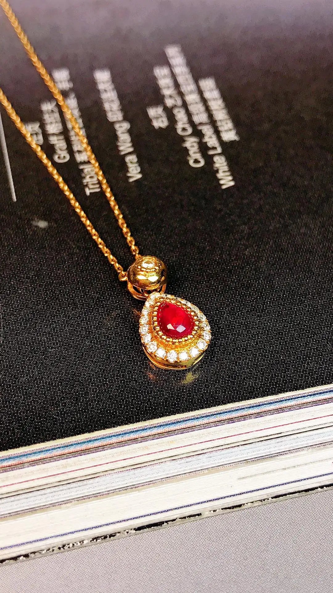 Necklace 18K Gold 0.34ct Red Ruby Diamonds Pendant Female's