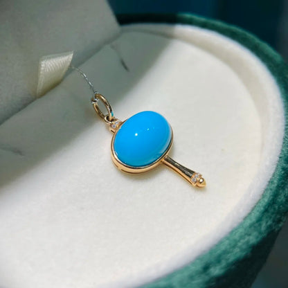 Pendant 18K Gold 2.63g Blue Turquoise Gemstone Diamond Necklace for Women