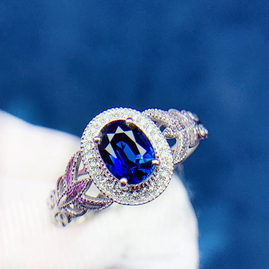 Ring 18K Gold 1.1ct Royal Blue Sapphire Gemstones Diamonds Female