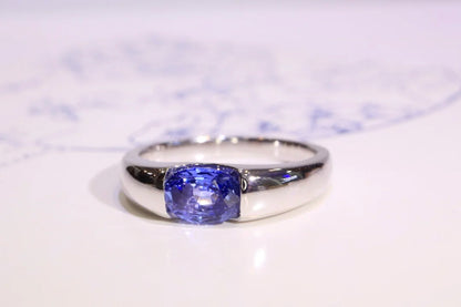 Ring 18K Gold 0.93ct Cornflower Blue Sapphire Gemstones Diamonds Female Fine Jewelry