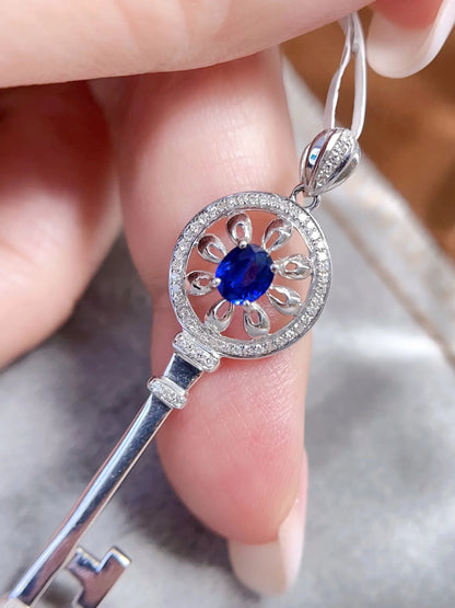 Pendant 18K Gold 0.5ct Blue Sapphire Gemstones Necklace for Women