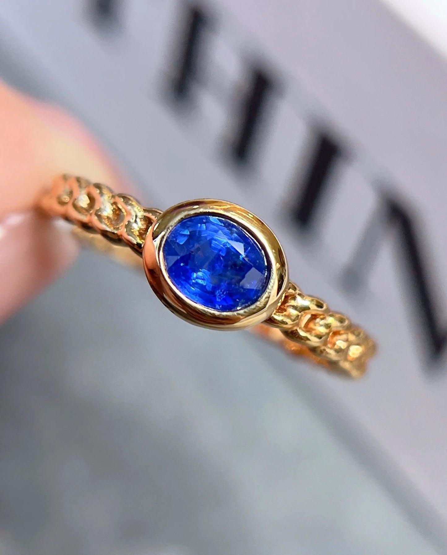 Ring 18K Gold 0.5ct Blue Sapphire Gemstone Diamonds Female's