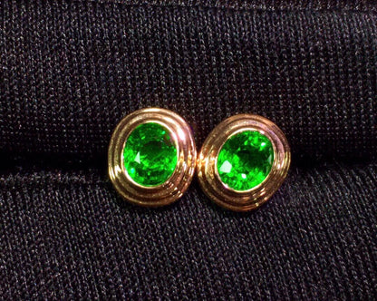 Earrings 18K Gold 1.78ct Tsavorite Diamonds Stud Female's Fine