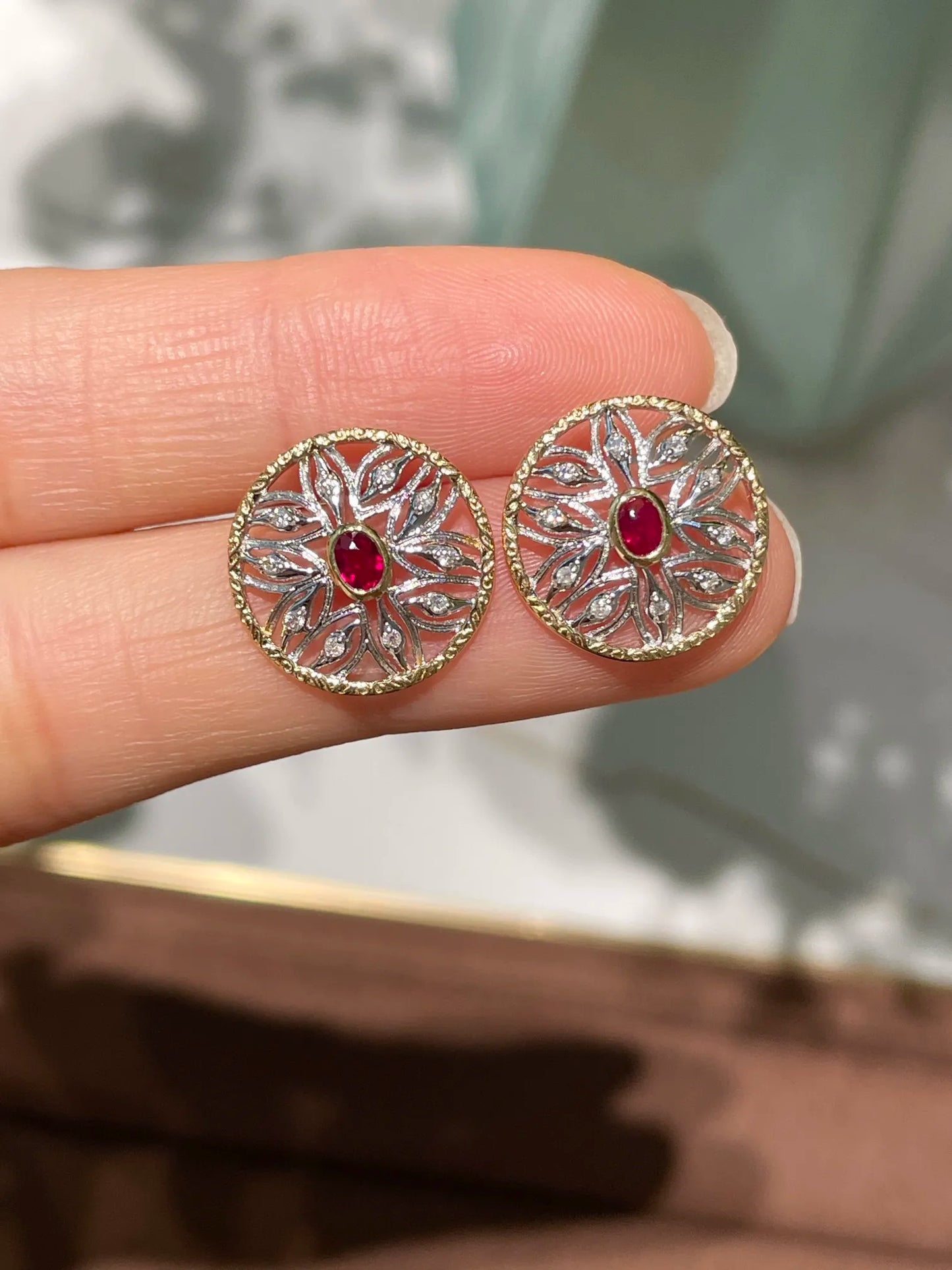 Earrings 18K White Gold 0.2ct Red Ruby Stud Female's Fine Gift