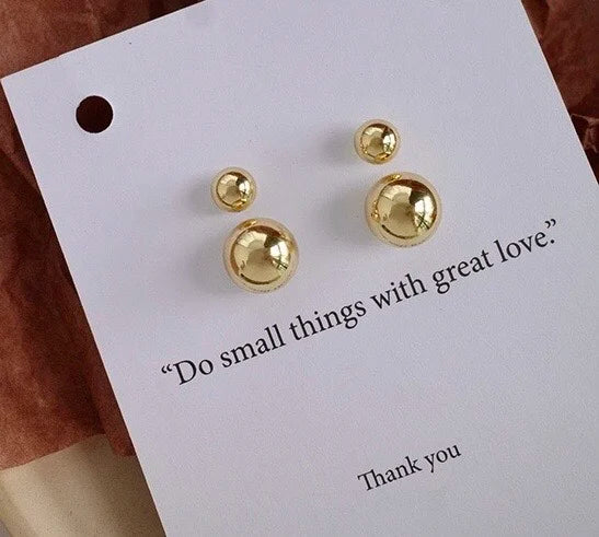 Earrings 18K Yellow Gold Chic Solid Ball Studs Female's