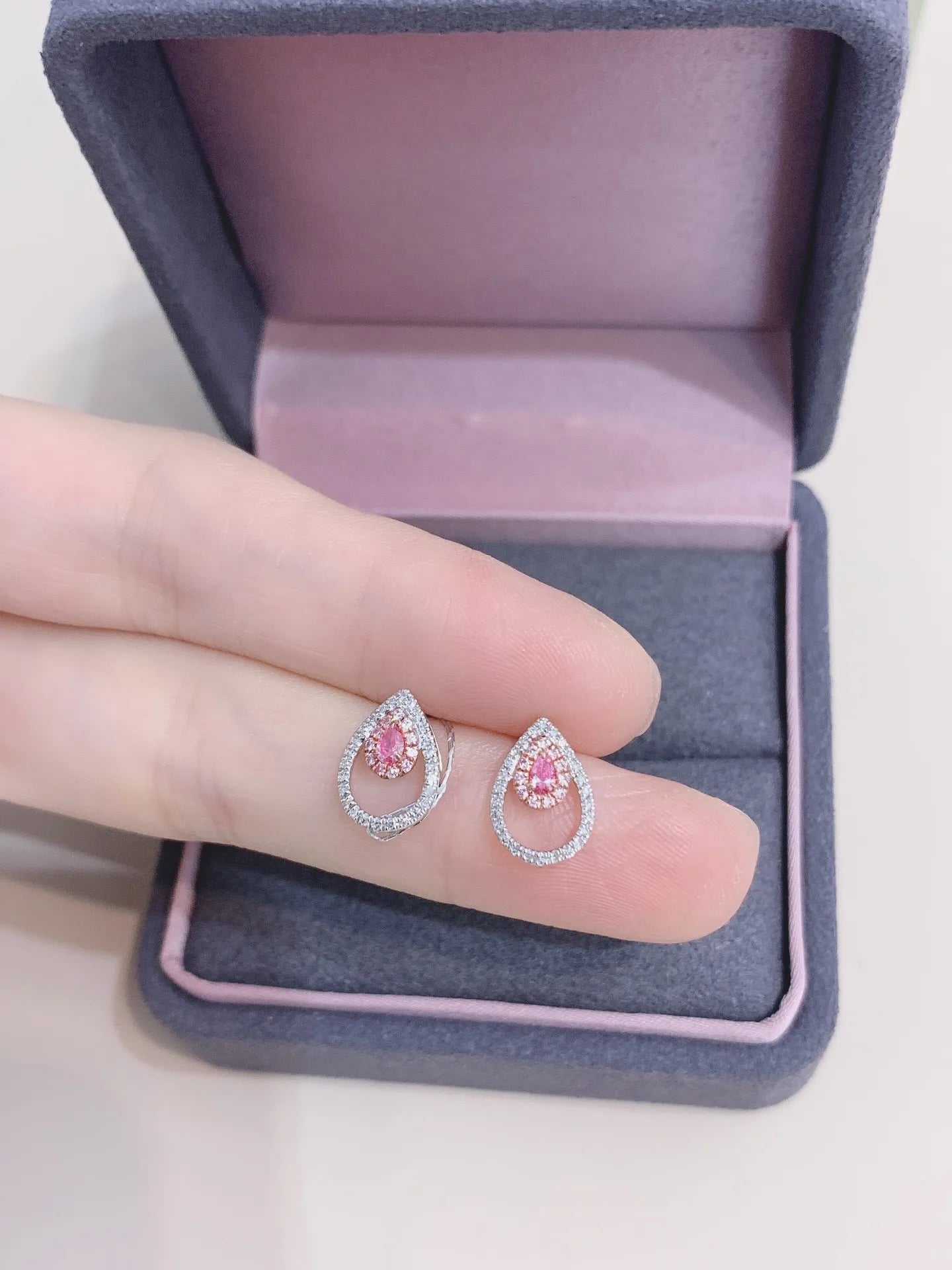 Earrings 18K White Gold 0.16ct Pink Diamonds Stud Female's Fine