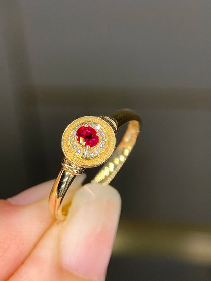 Ring 18K Gold 0.125ct Red Ruby Diamonds Anniversary Female's