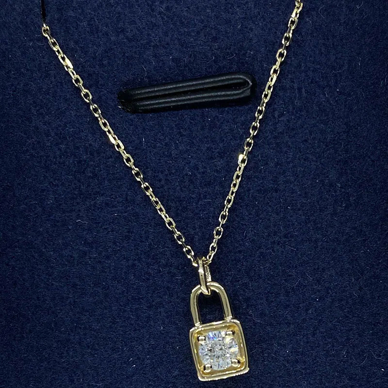 Necklace 14K Yellow Gold 0.1ct DEF VS-VVS Lock Lab Diamond Female's