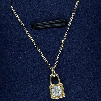 Necklace 14K Yellow Gold 0.1ct DEF VS-VVS Lock Lab Diamond Female's