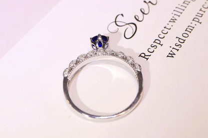 Ring 18K Gold 0.49ct Blue Sapphire Gemstones Diamonds Female