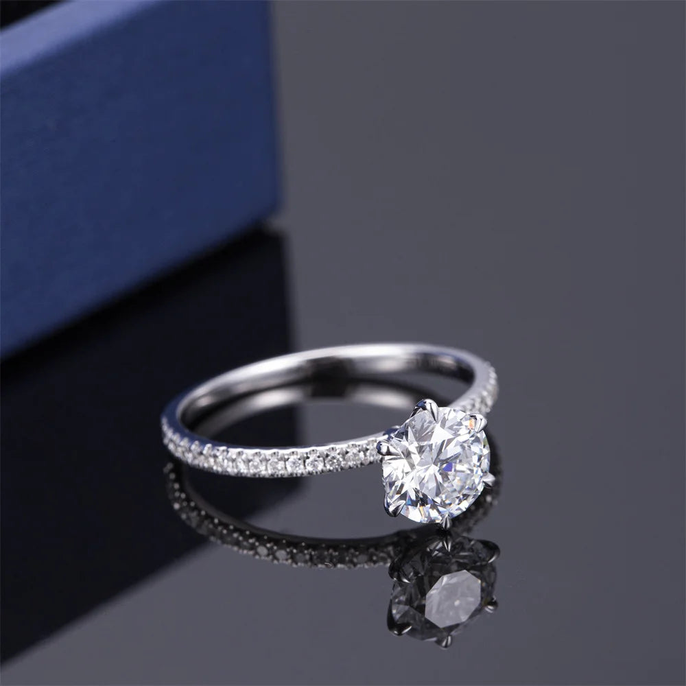 Ring 18K White Gold Lab Diamond 1.1CT D VVS2 Lady Fine Jewelry Girl Gift