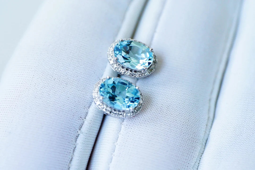 Earrings 18K White Gold 1.5ct Aquamarine Diamonds Gemstones Female's