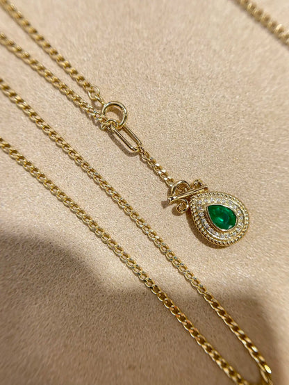 Necklace 18K Gold 0.55ct Green Emerald Diamonds Pendant Female's