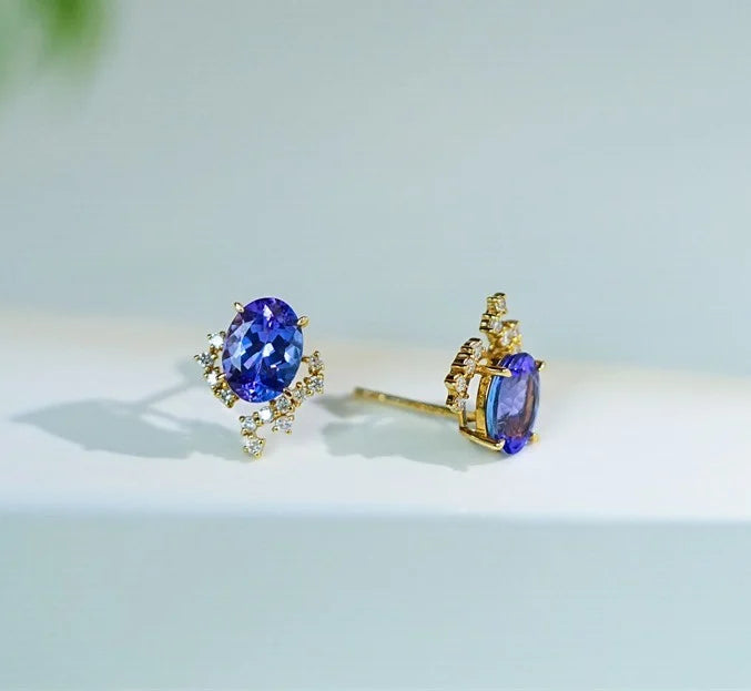 Earrings 18K White Gold 3.15ct Blue Tanzanite Stud Female's Fine