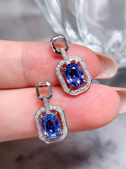 Sapphire Earrings 18K Gold Cornflower Blue Sapphire 1.8ct Drop Female's Fine