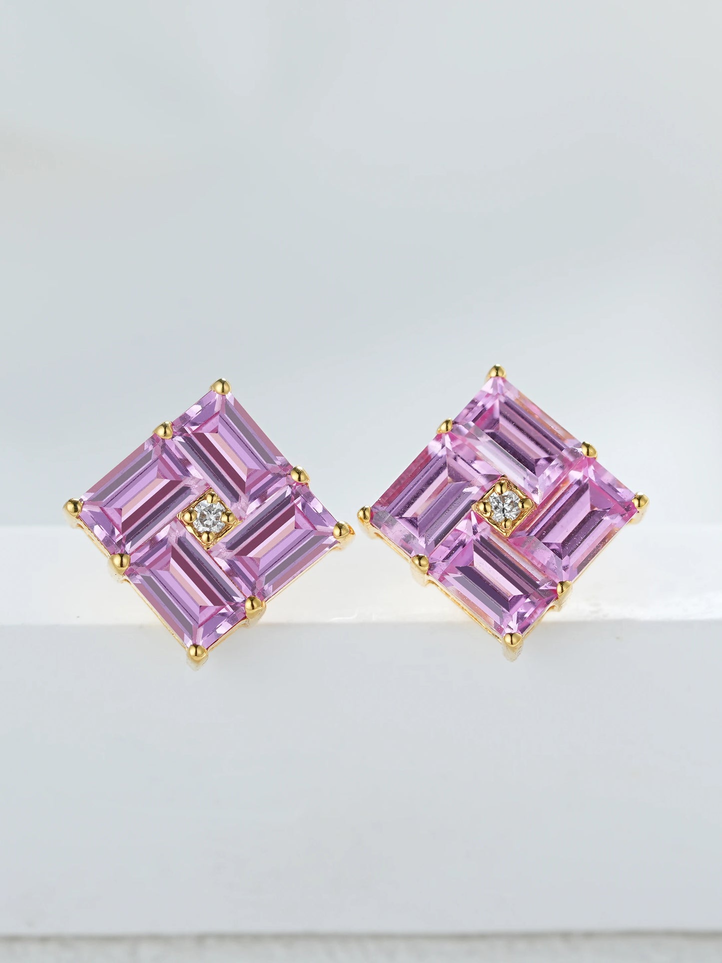 Earrings 18K Gold 1.55ct Pink Sapphire Diamonds Drop Female's Fine