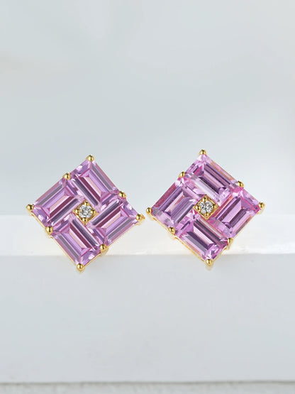 Earrings 18K Gold 1.55ct Pink Sapphire Diamonds Drop Female's Fine