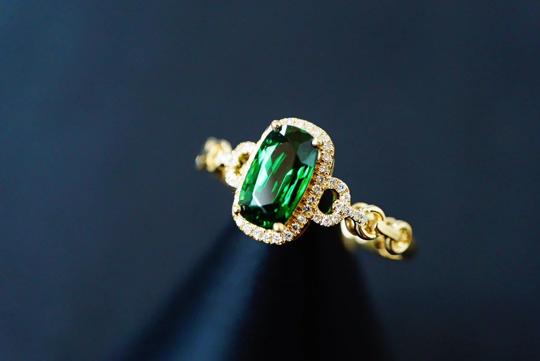 Ring 18K Gold 1.28ct Green Tourmaline Gemstones Male's Wedding Fine