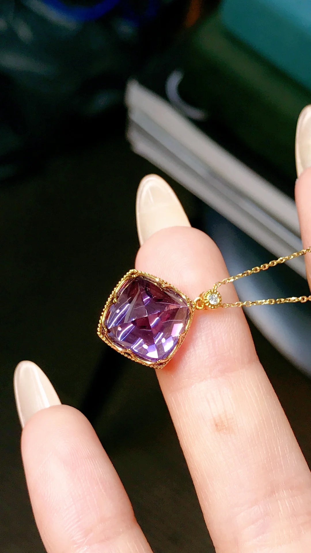 Necklace 18K Gold 7.83ct Purple Amethyst Pendant Female's