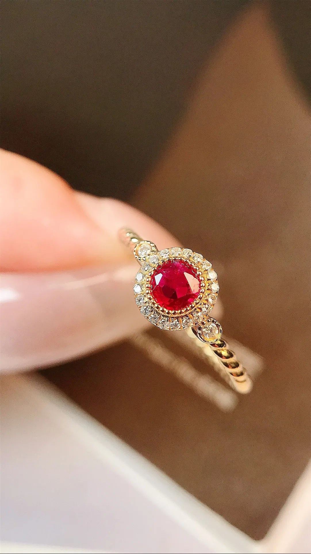 Ring 18K Gold 0.41ct Red Ruby Diamonds Female's Anniversary