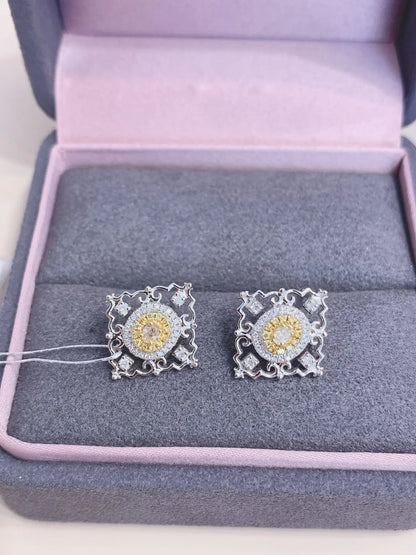 Earrings 18K Gold 0.16ct Yellow Diamonds Drop Female Fine Jewelry